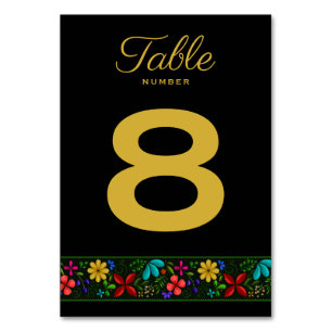 Numéro De Table Élégant Black Gold Latin Amérique latine Folk Flor