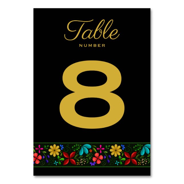 Numéro De Table Élégant Black Gold Latin Amérique latine Folk Flor (Par défaut)