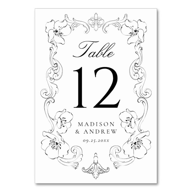 Numéro De Table Elegant Black Ornate Floral Frame Wedding (Par défaut)