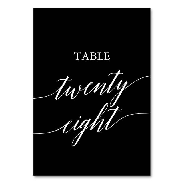 Numéro De Table Élégant blanc sur calligraphie noire Tableau 28 (Par défaut)