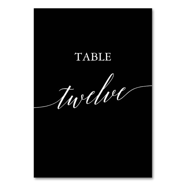Numéro De Table Élégant blanc sur noir Calligraphie Table Douze (Par défaut)