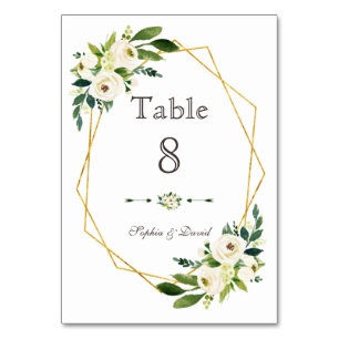 Numéro De Table Elégant blanc vert Floral Gold Frame Numéro de tab