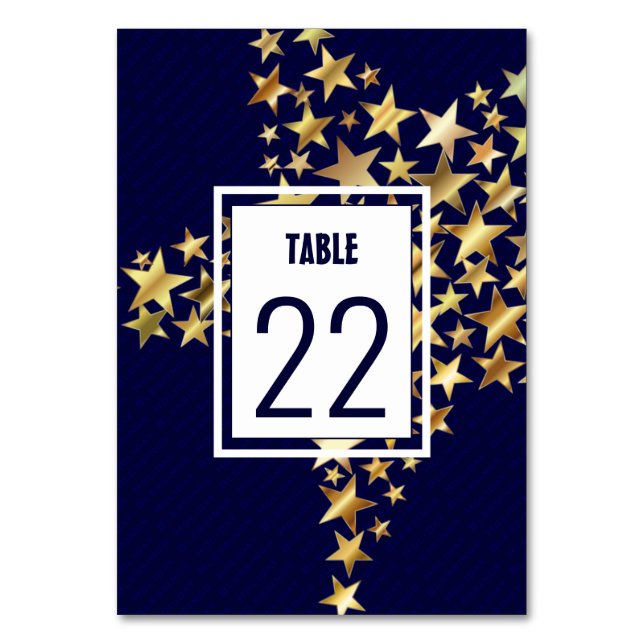 Numéro De Table Élégant bleu foncé | ÉTOILES D'OR | Festif (Par défaut)