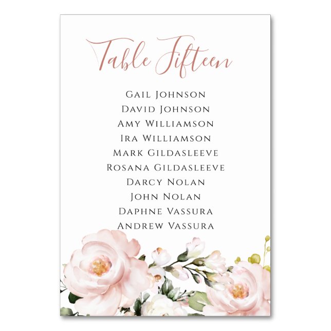 Numéro De Table Élégant Bleu Rose floral Script (Par défaut)