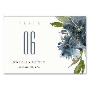 NUMÉRO DE TABLE ELÉGANT BLUE VERT OR FLORAL EAU MARIAGE