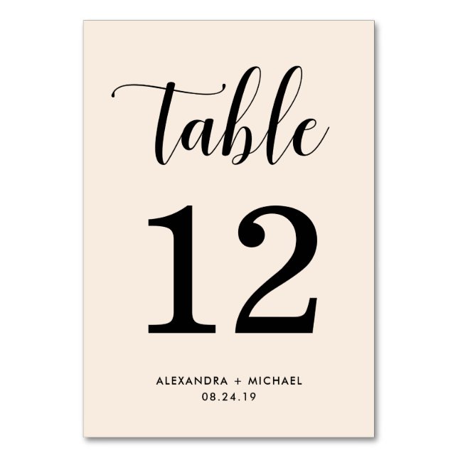 Numéro De Table Élégant Blush avec typographie noire (Par défaut)