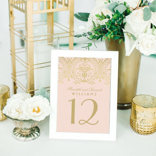 Numéro De Table Élégant Blush Gold Vintage Glamor Mariage (Créateur téléchargé)