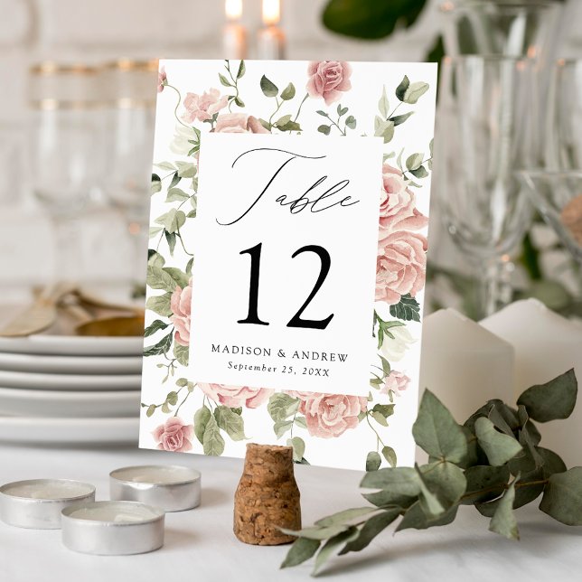 Numéro De Table Elégant Blush Roses et Mariage de verdure (Créateur téléchargé)
