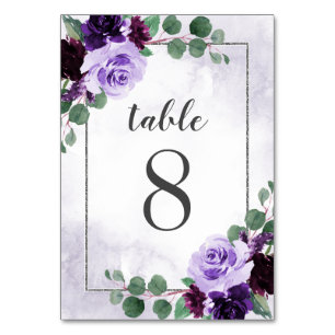 Numéro De Table Elégant Boho Airy Floral Purple et Mariage Argent