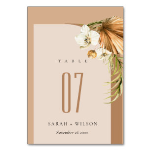 Numéro De Table Elégant Boho Dry Palm Rust Floral Arch Mariage