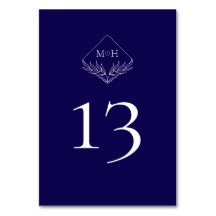 Élégant Boho Leaf Monogramme Mariage bleu foncé