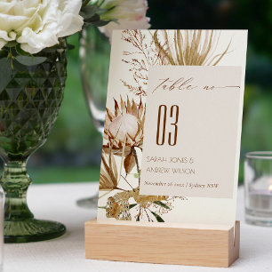 Numéro De Table Elégant Boho Protea ivoire Dry Palm Mariage floral