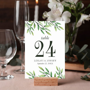 Numéro De Table Elégant Boho Watercolor Mariage vert