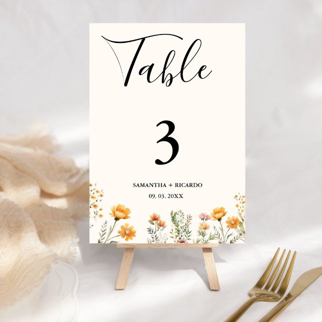 Numéro De Table Elegant Boho Weadow Fleur sauvage Mariage ivoire (Créateur téléchargé)