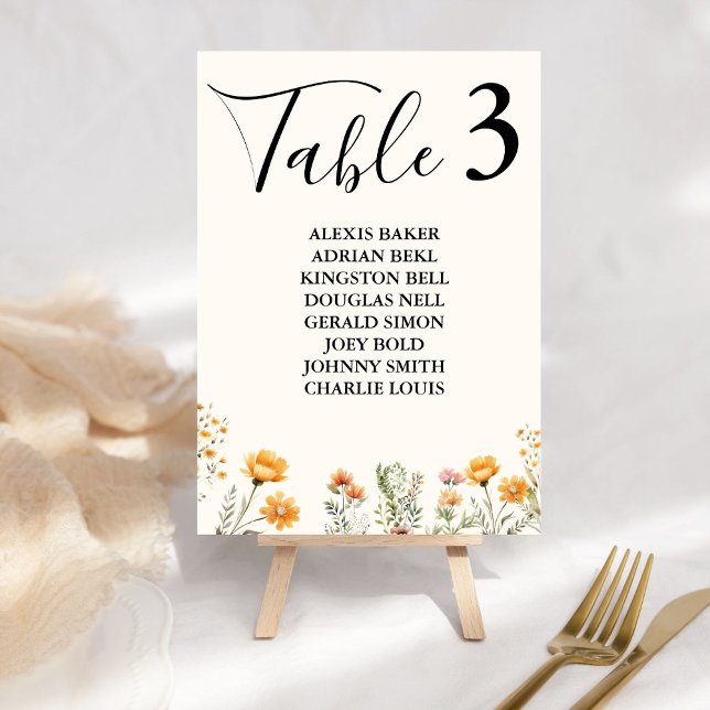 Numéro De Table Elegant Boho Weadow Fleur sauvage Mariage ivoire (Créateur téléchargé)
