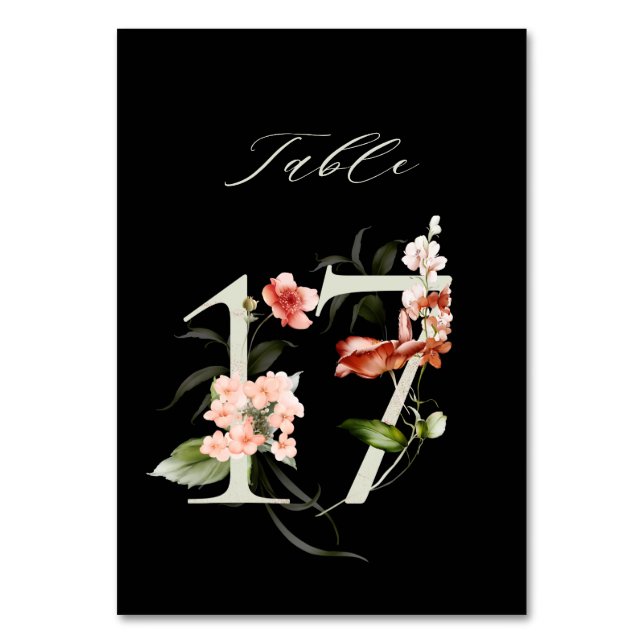 Numéro De Table Élégant Botanique Floral Numéro 17, Noir (Par défaut)