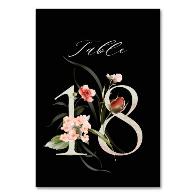 Numéro De Table Élégant Botanique Floral Numéro 18, Noir (Par défaut)