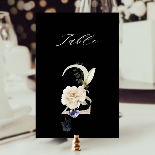 Numéro De Table Élégant Botanique Floral Numéro 2, Noir (Créateur téléchargé)