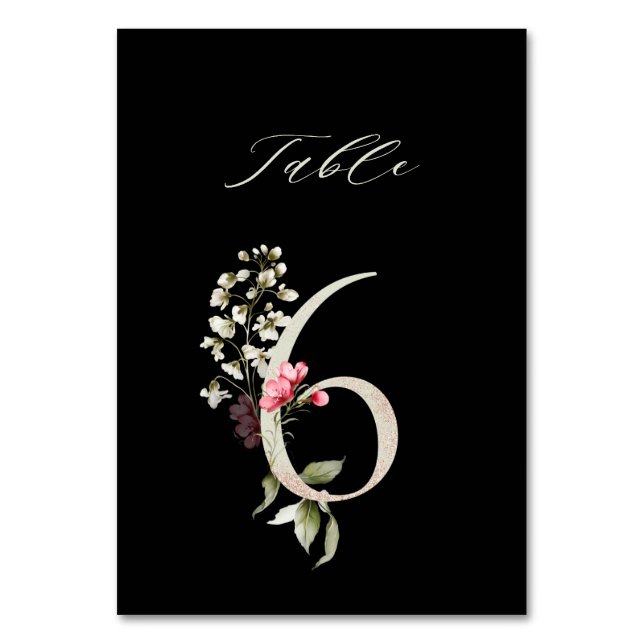 Numéro De Table Élégant Botanique Floral Numéro 6, Noir (Par défaut)