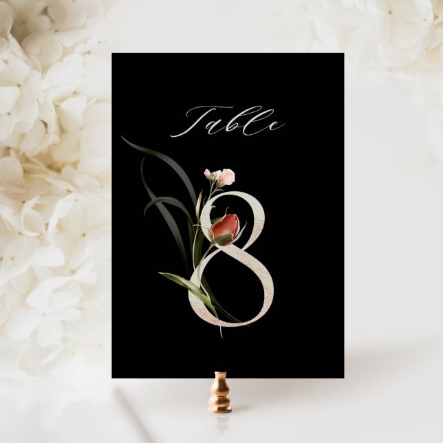 Numéro De Table Élégant Botanique Floral Numéro 8, Noir (Créateur téléchargé)