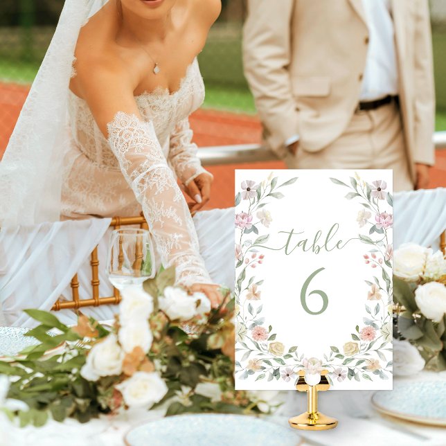 Numéro De Table Élégant Botanique Pastel Floral Rustic Mariage (Créateur téléchargé)