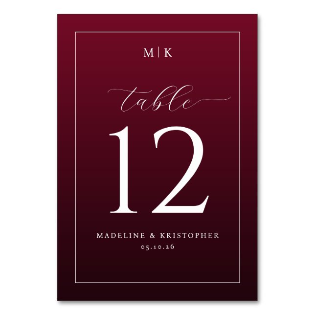 Numéro De Table Elegant Burgundy Table Number (Par défaut)