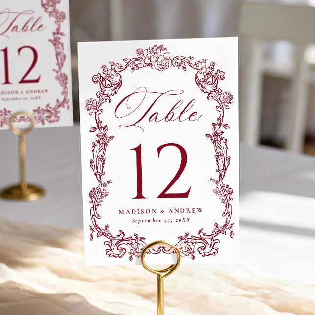 Numéro De Table Elegant Burgundy Victorian Floral Wedding (Créateur téléchargé)