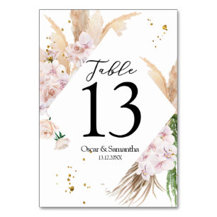 Numéro De Table Elégant cadre de beauté Orchidées et Pampas 