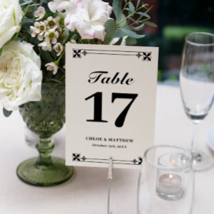 Numéro De Table Elégant cadre noir blanc Noms et Mariage Date