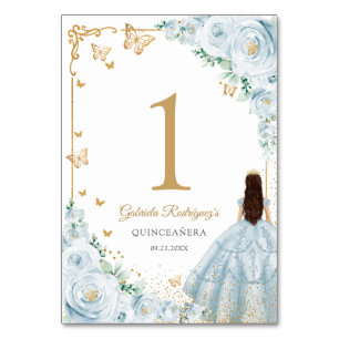 Numéro De Table Élégant Chic Bébé Bleu Or Quinceanera
