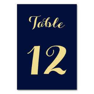 Numéro De Table Élégant Chic Blue Faux Gold Script de mariage