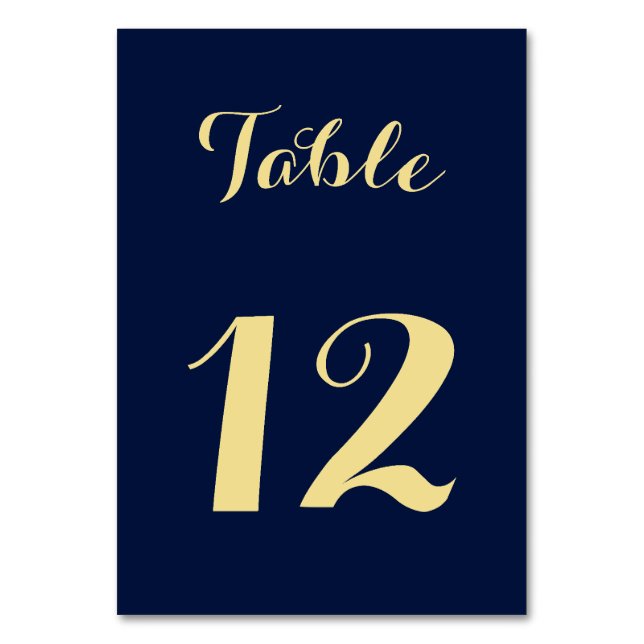 Numéro De Table Élégant Chic Blue Faux Gold Script de mariage (Par défaut)