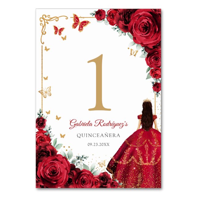 Numéro De Table Elegant Chic Red Roses Gold Quinceanera (Par défaut)