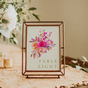 Numéro De Table Elégant Chic Rose Aquarelle Mariage Floral Personn