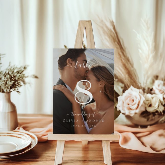 Numéro De Table Élégant classique calligraphie Mariage Photo (Elegant Classic Calligraphy Wedding Photo Table Number)