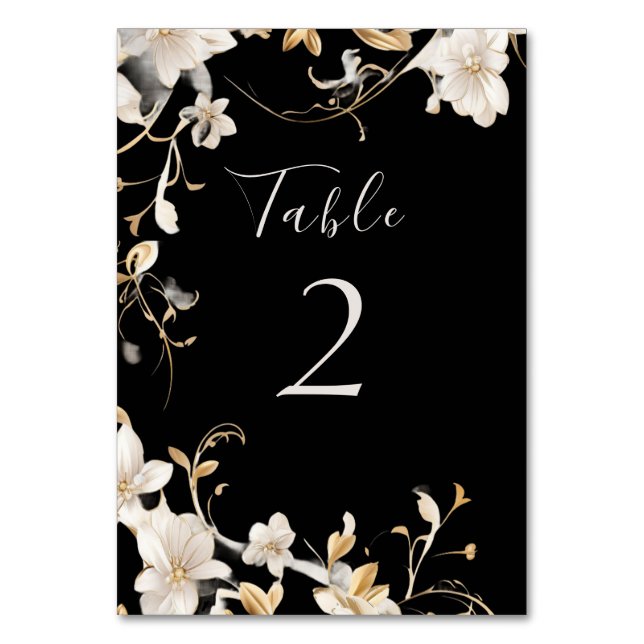 Numéro De Table Elégant design de fleurs blanches sur Mariage noir (Par défaut)