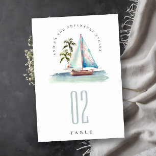 Numéro De Table Elégant Dusky Turquoise Sailboat Palm Mariage mari