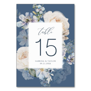 Numéro De Table Elégant Dusty Blue Cream Roses Mariage romantique