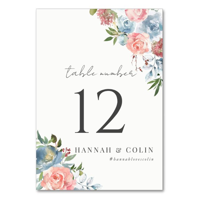 Numéro De Table Elégant Dusty Blue et Rose Floral Swag (Par défaut)