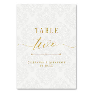 Numéro De Table Élégant écriture blanche dentelle or mariage deux 