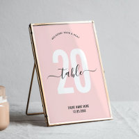 Numéro de table élégant écriture moderne rose blus