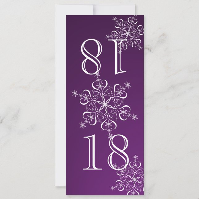 Numéro de table élégant en flocons de neige violet (Devant)