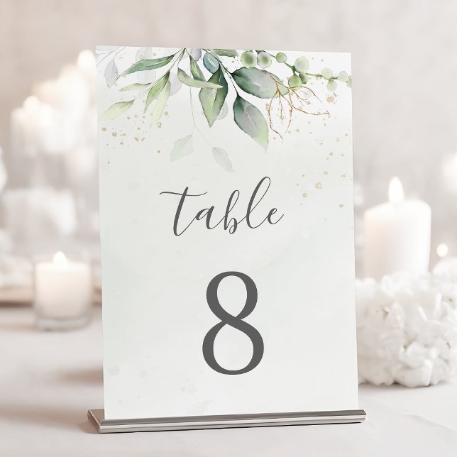 Numéro De Table Elégant Eucalyptus Feuille Mariage or vert (Créateur téléchargé)