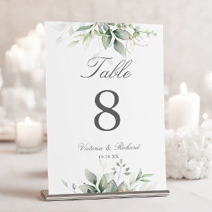 Numéro De Table Elégant Eucalyptus Feuille Mariage or vert