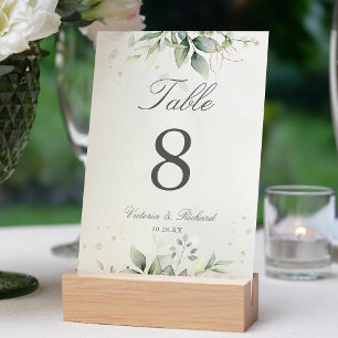 Numéro De Table Elégant Eucalyptus Feuille Mariage or vert