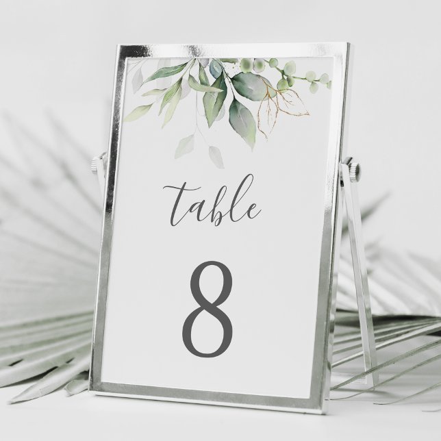Numéro De Table Elégant Eucalyptus Feuille verdure Mariage or Ta (Créateur téléchargé)