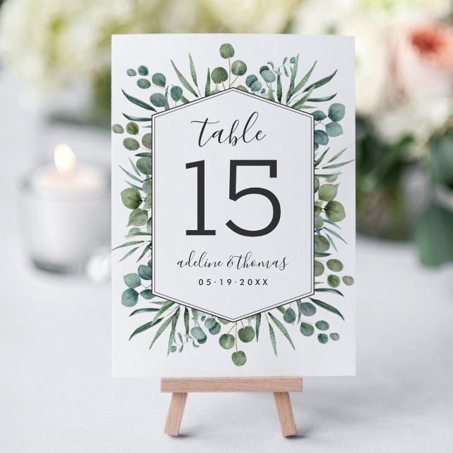 Numéro De Table Elégant Eucalyptus Mariage de verdure géométrique (Créateur téléchargé)