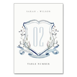 Numéro De Table Elégant Fleur sauvage d'aquarelle bleu Mariage Cre