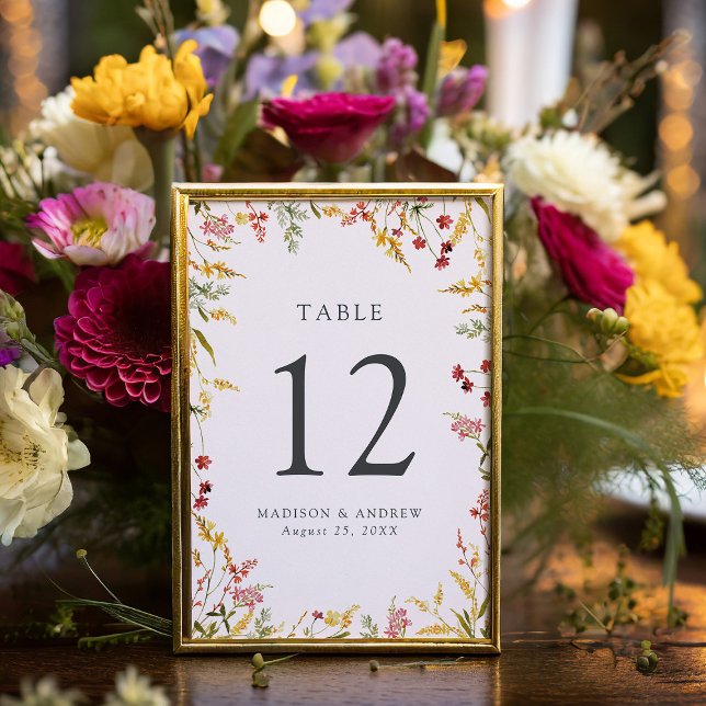 Numéro De Table Élégant Fleur sauvage d'été Mariage Blush (Créateur téléchargé)