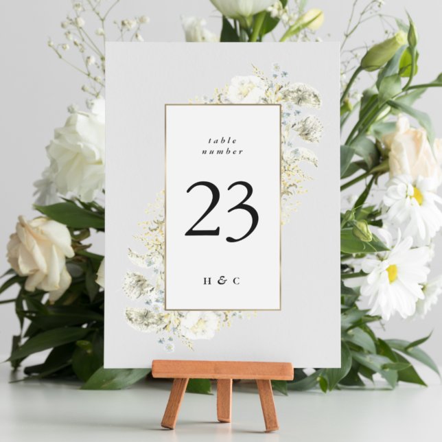 Numéro De Table Élégant Fleur sauvage encadré or Mariage Edging (Créateur téléchargé)